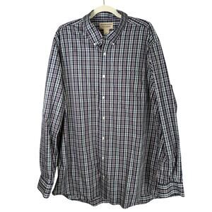 Duluth Trading Co Shirt Mens XL Tall Navy Blue Green Plaid Cotton Button Down‎